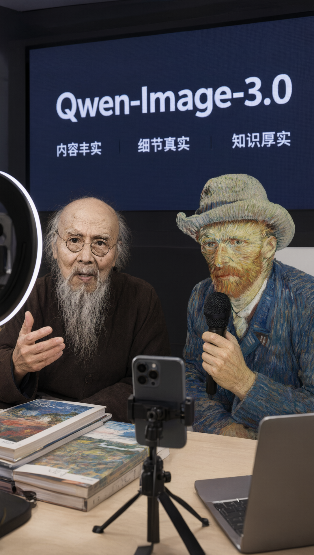 斉白石とゴッホがライブ配信ルームに