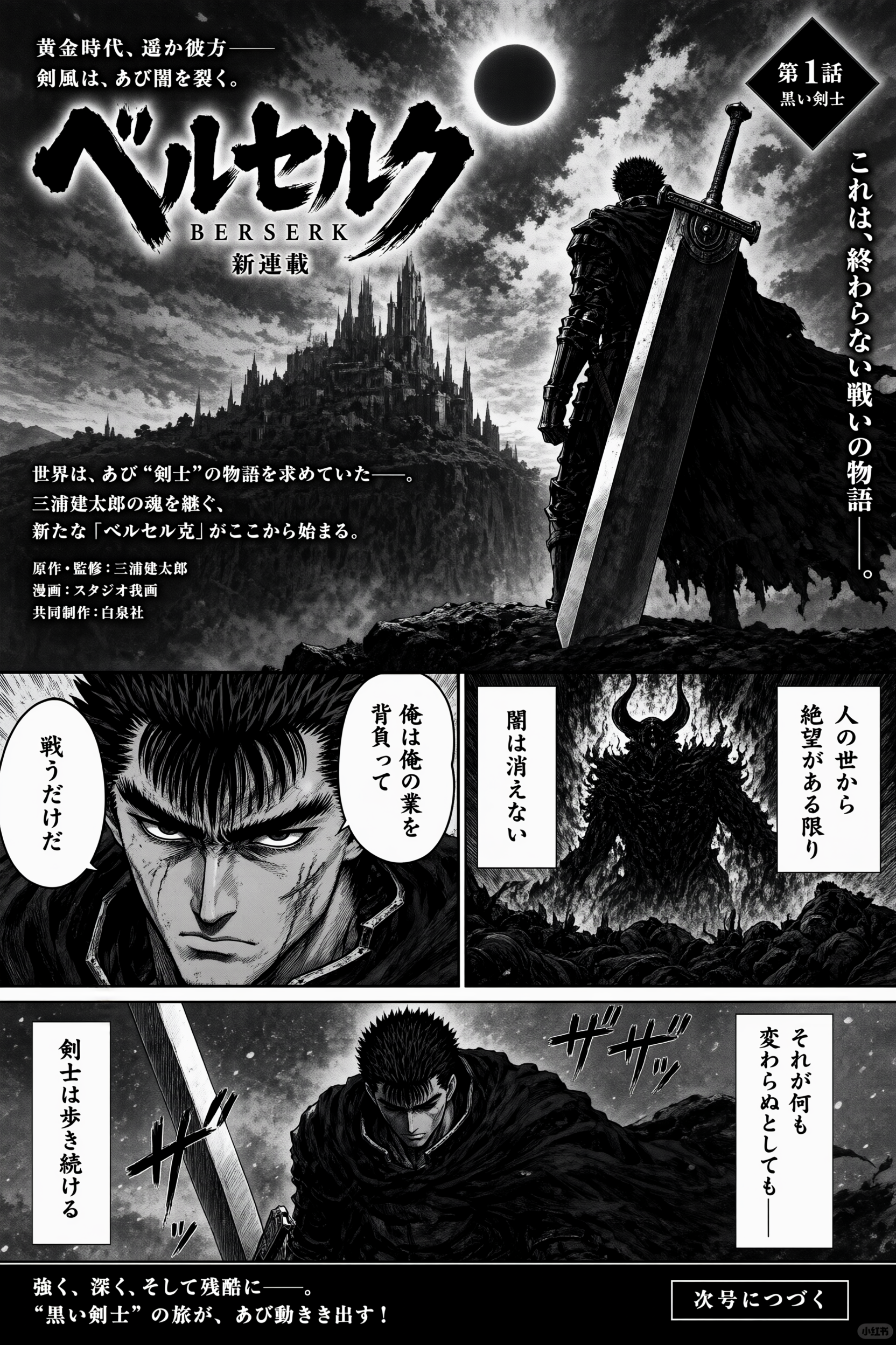 日本語の漫画扉ページ、白黒スクリーントーンのスタイル
