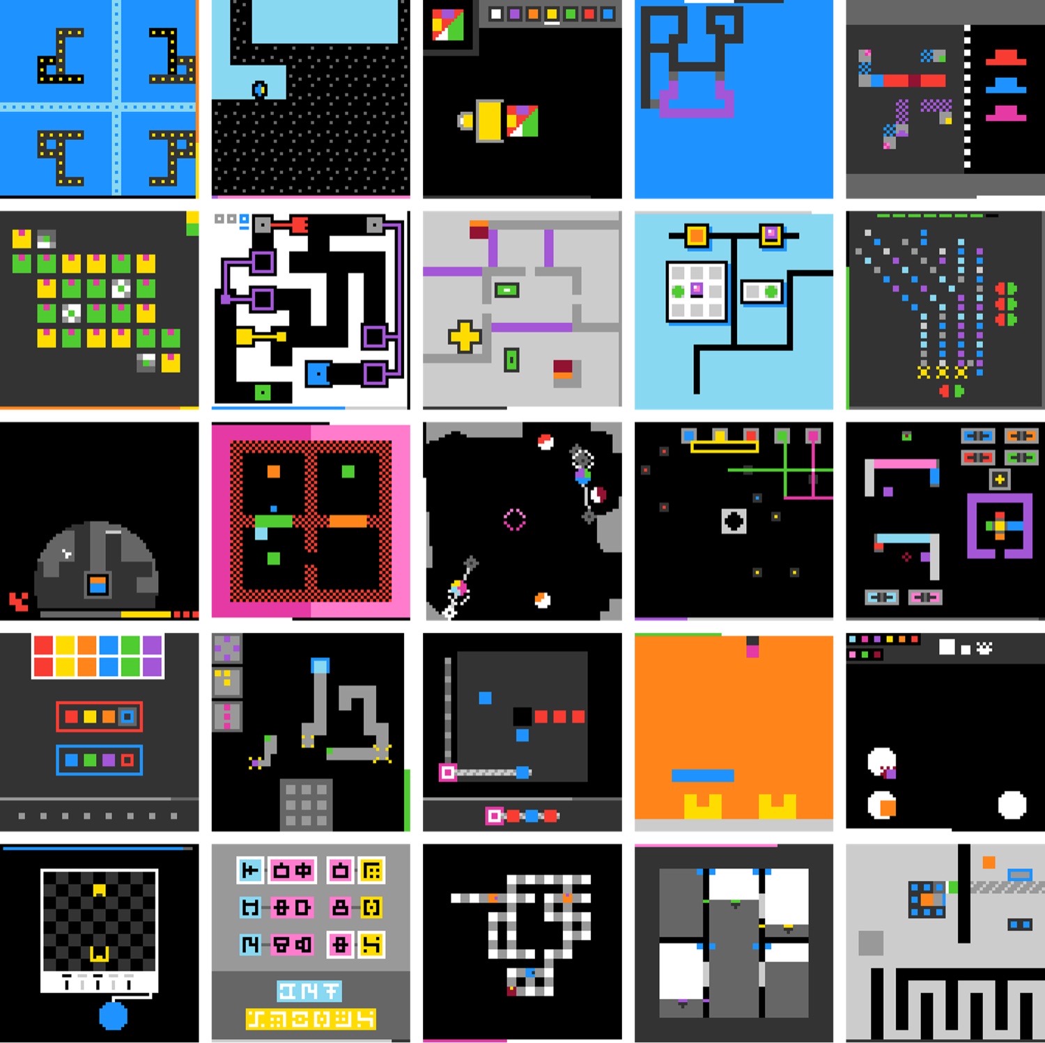 Mosaic of the 25 ARC-AGI-3 public game screens