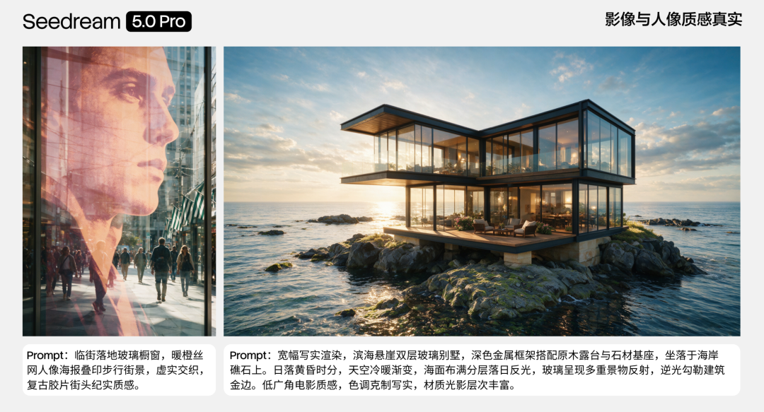街景橱窗玻璃多层反射与滨海悬崖玻璃别墅的材质表现