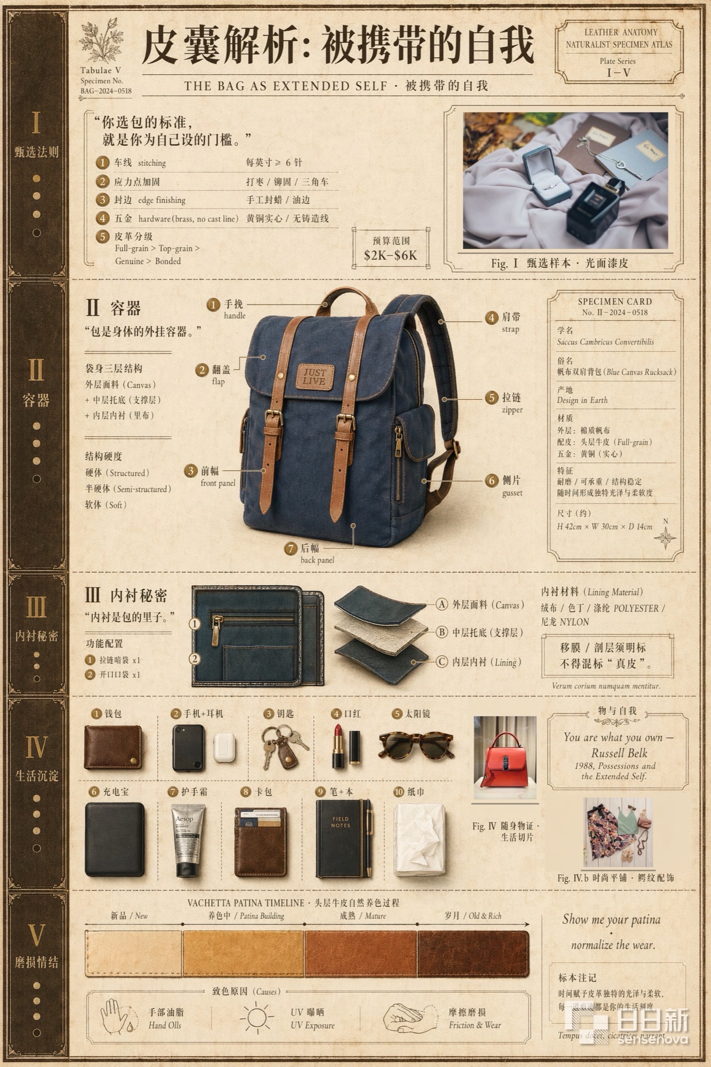 Backpack-themed infographic titled 'Anatomy of a Carried Self'